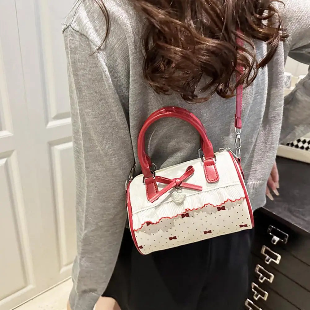 Sweet Style Square Crossbody Bag Waterproof Zipper Bow Design Small Bowling Bag for Party Daily Use Cute Shoulder Purse
