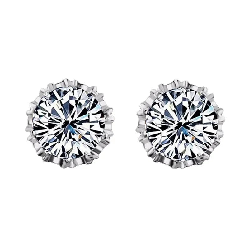1 Pair Fashion Jewelry Crown Women Classic Shining Zircon Small Stud Earrings Silver Color Ears Stud For Men Crystal Earrings
