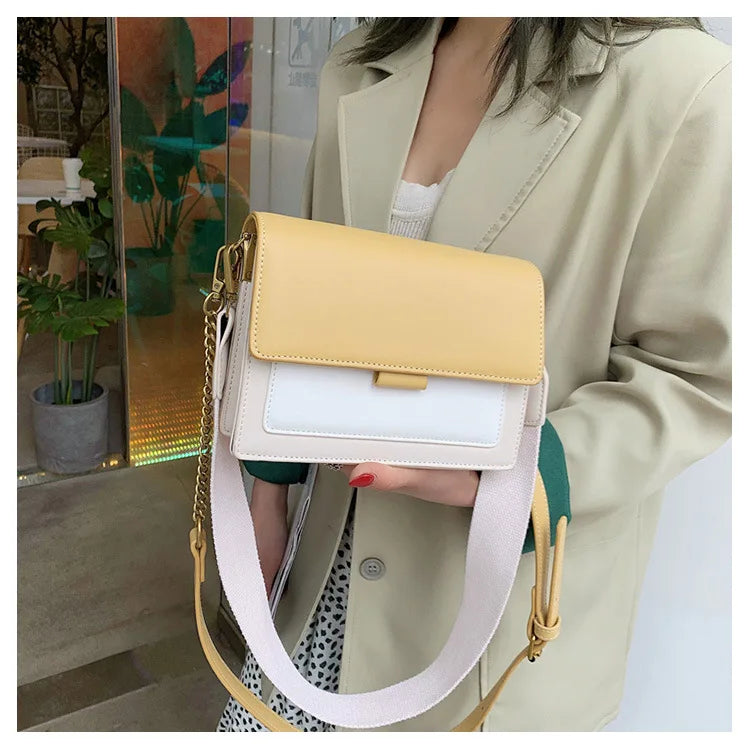 Stylish Contrast-Colour PU Crossbody Bag Versatile Shoulder Bag with Square Shape Dual Strap Design Commuting & Everyday Use