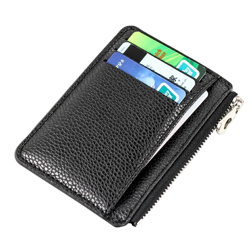 Casual Classic Men'S Wallet Solid Color Textured Pu Zipper Card Holder Mini Slim Wallet For Boyfriend Husband Gift 2022 New