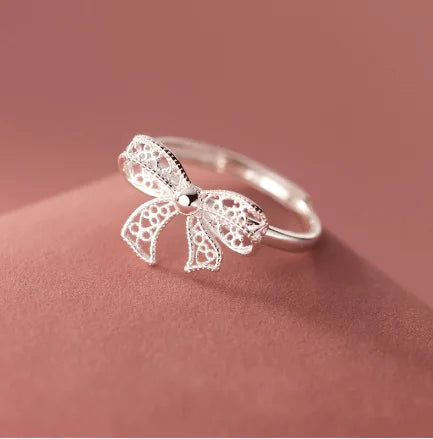 925 Sterling Silver Bow Adjustable Rings For Women Luxury Quality Jewelry Gift Female Wholesale Accessories Jewellery