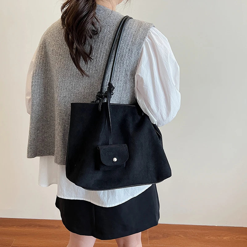 LEFTSIDE Luxury Faux Suede Tote Bag 2025 Winter Auturm Casual New Shoulder Bag Young Women's Underarm Bag Handbags and Purses