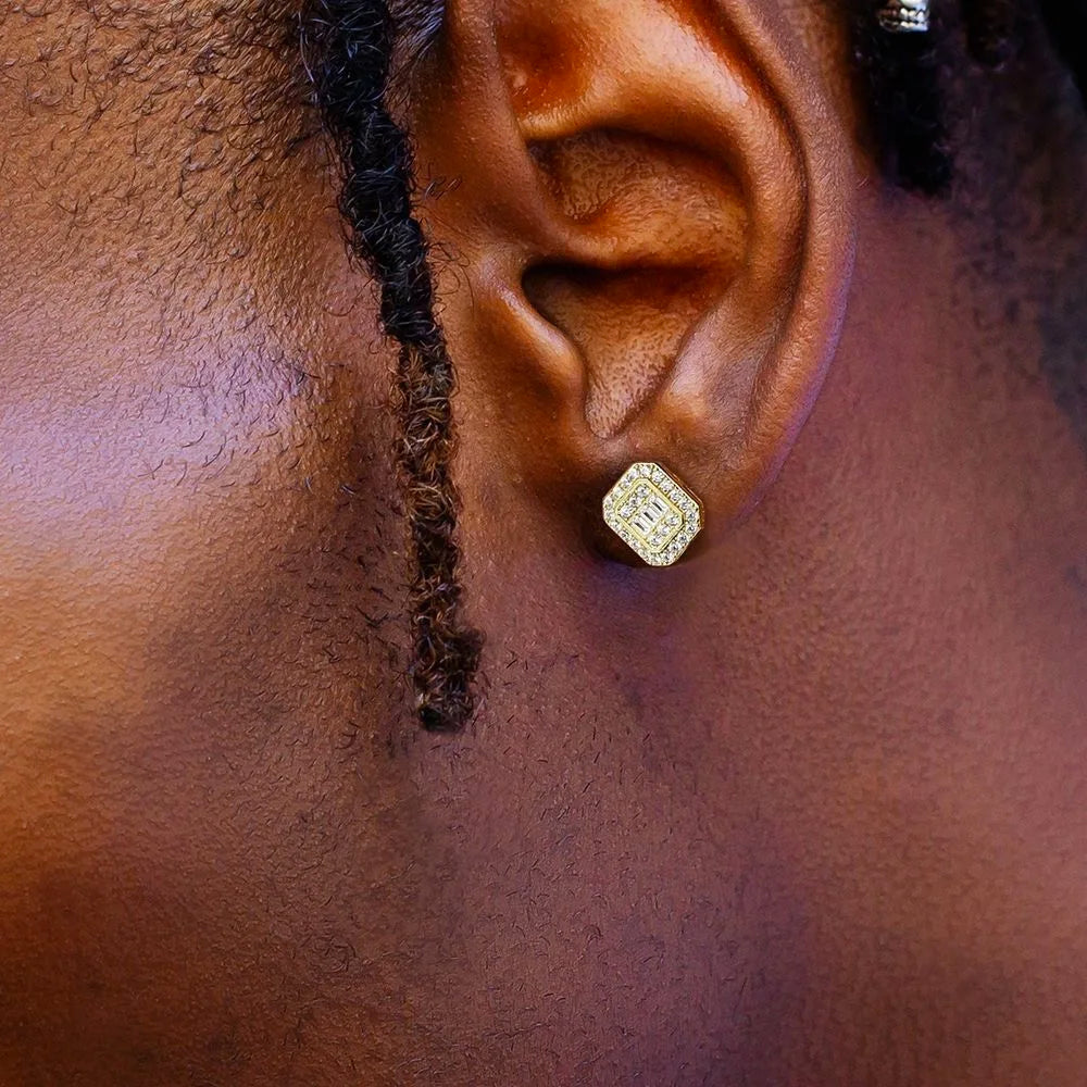 Hip Hop Punk Iced Out Zircon Stud Earrings for Men Women Gold Color Shiny Crystal Ear Accessories Hippie Fashion Jewelry OHE143
