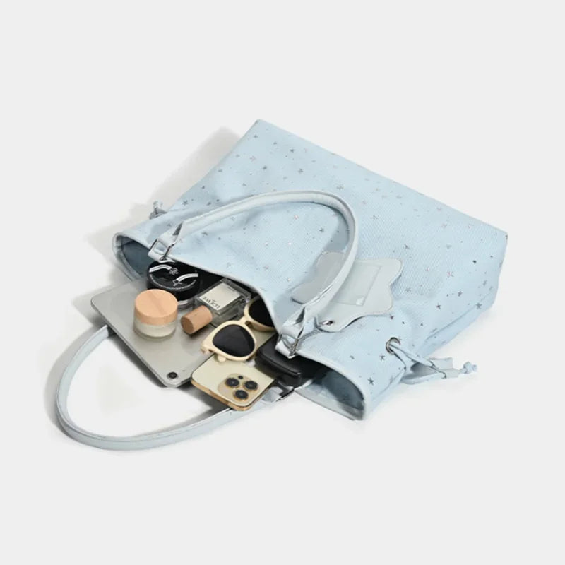 Polka Dot Suede Shoulder Bag Women Stylish Brown Slouchy Tote Drawstring Design Magnetic Buckle Underarm Bag With Star Pendant