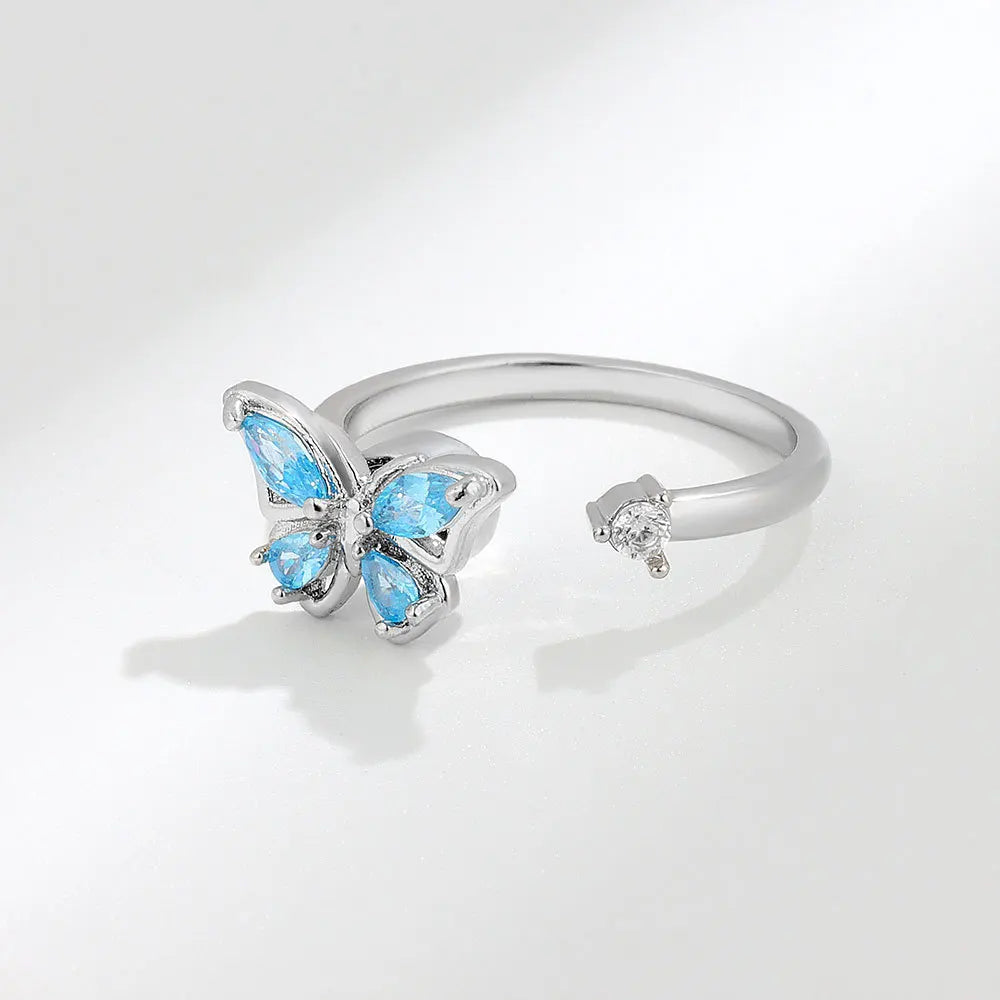 SMJEL Fidget Spinner Ring Anxiety for Women Multiple Crystal Flower Eye Butterfly Animal Ring Rotate Anti Stress Wedding Jewerly