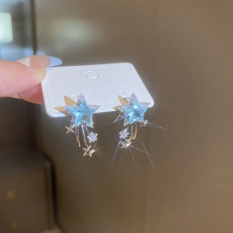 Star Zircon Earrings for Women Creative Delicate Ear Hook Temperament Luxury Fashion High Sense Sparkle Unique Jewelry