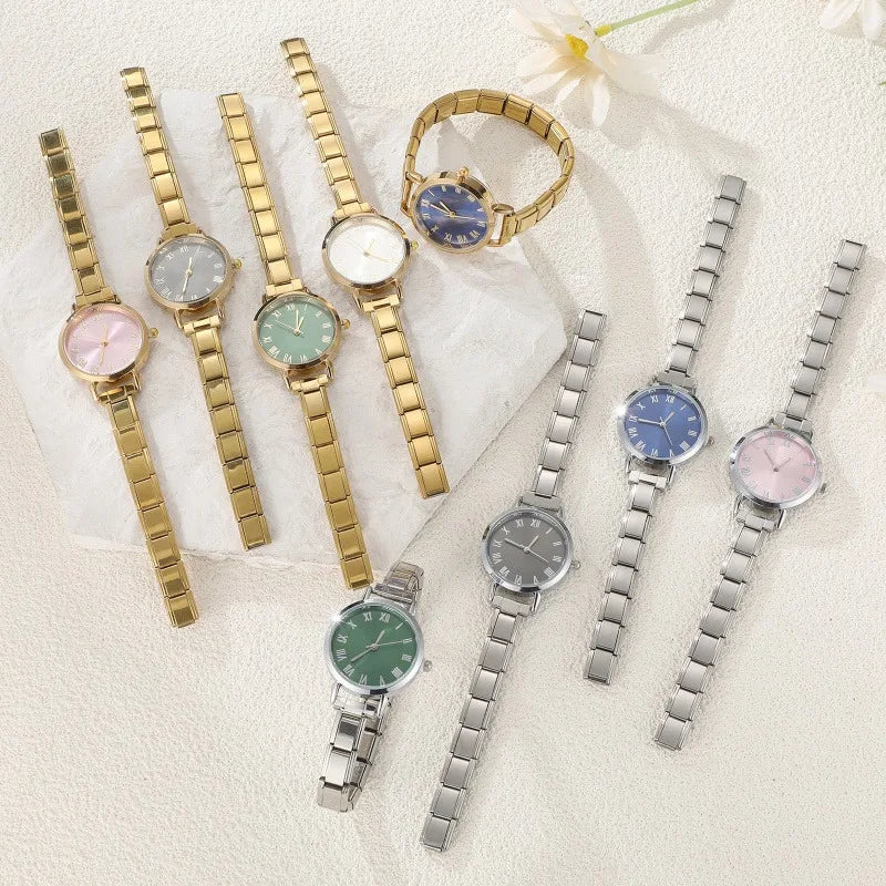 New Fashion Men Women's DIY 9mm Width Italian Elastic Charm Stainless Square Round Watch Bracelet Bangle For Birthday Gifts