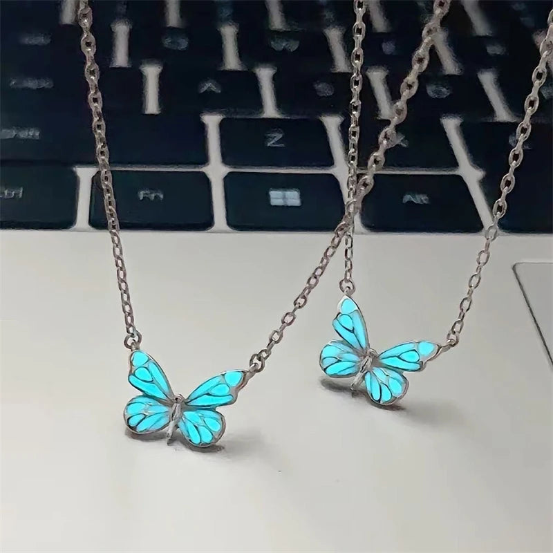 Minimalist Glow In The Dark Butterfly Chain Bracelet for Woman Romantic Blue Luminous Animal Bracelet Girl Party Jewelry Sets