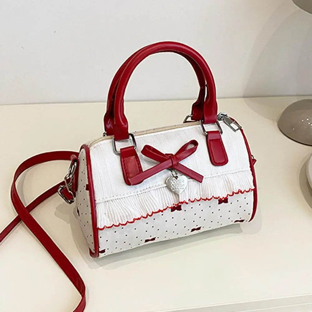 Sweet Style Square Crossbody Bag Waterproof Zipper Bow Design Small Bowling Bag for Party Daily Use Cute Shoulder Purse