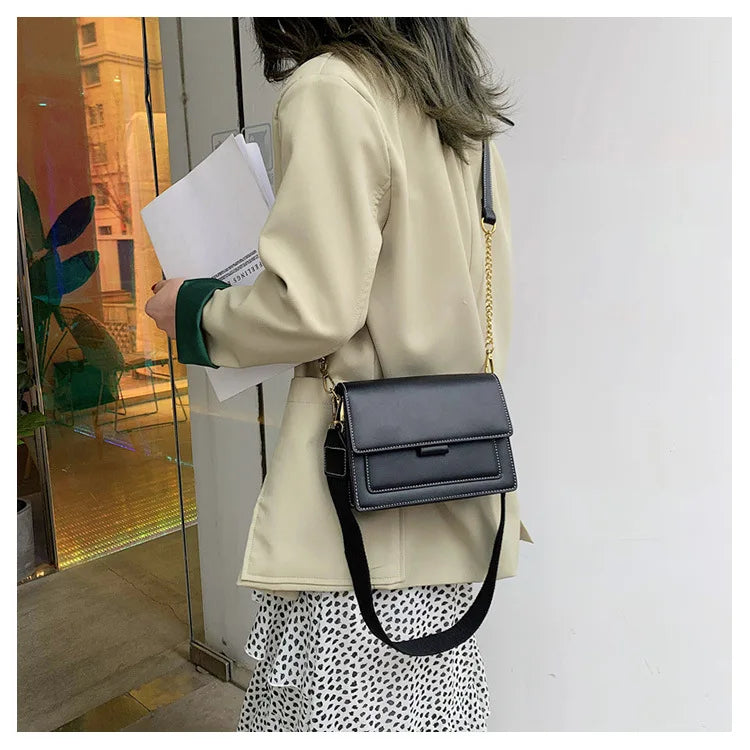 Stylish Contrast-Colour PU Crossbody Bag Versatile Shoulder Bag with Square Shape Dual Strap Design Commuting & Everyday Use