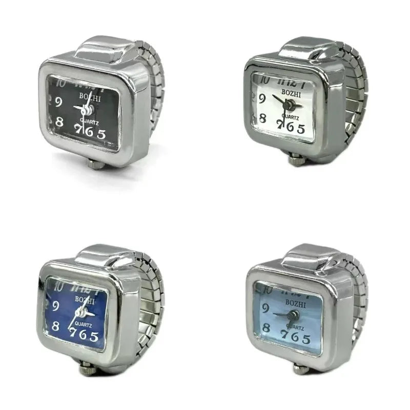 Fashion Adjustable Time Real Watch Rings for Men Women Square Dial Stainless Steel Punk Hiphop Jewelry Mini Battery Clock Gifts