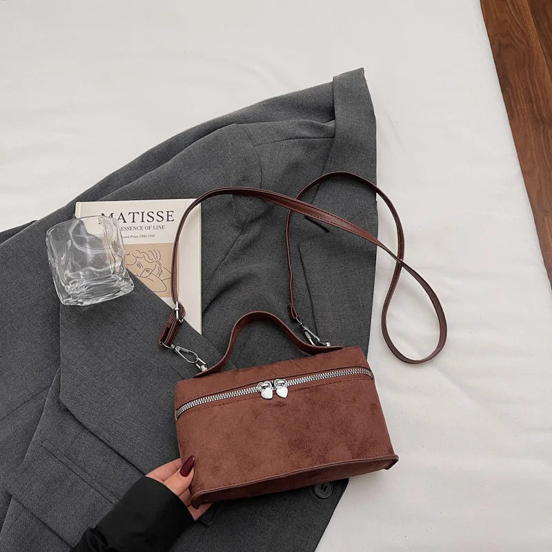 Autumn Winter Premium Suede Tote Bag Texture Simple and Versatile Crossbody Shoulder Bag Retro Vintage Stylish Lunch Box Bag