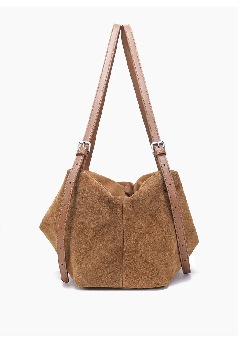 Women's Suede Cow Genuine Leather Shoulder Bags Ladies Soft Cowhide Crossbody Bag Female Design Luxury Lazy Commuting Handbag