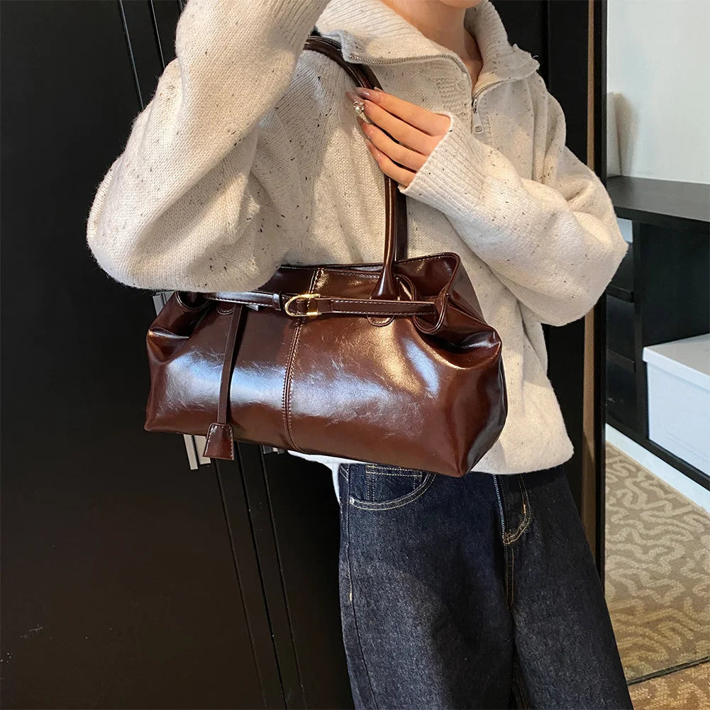 PU Leather Hobo Handbag Slouchy Shoulder Bag Fashion Work Bags Large Satchel Bag for Women Work Shopping Travel