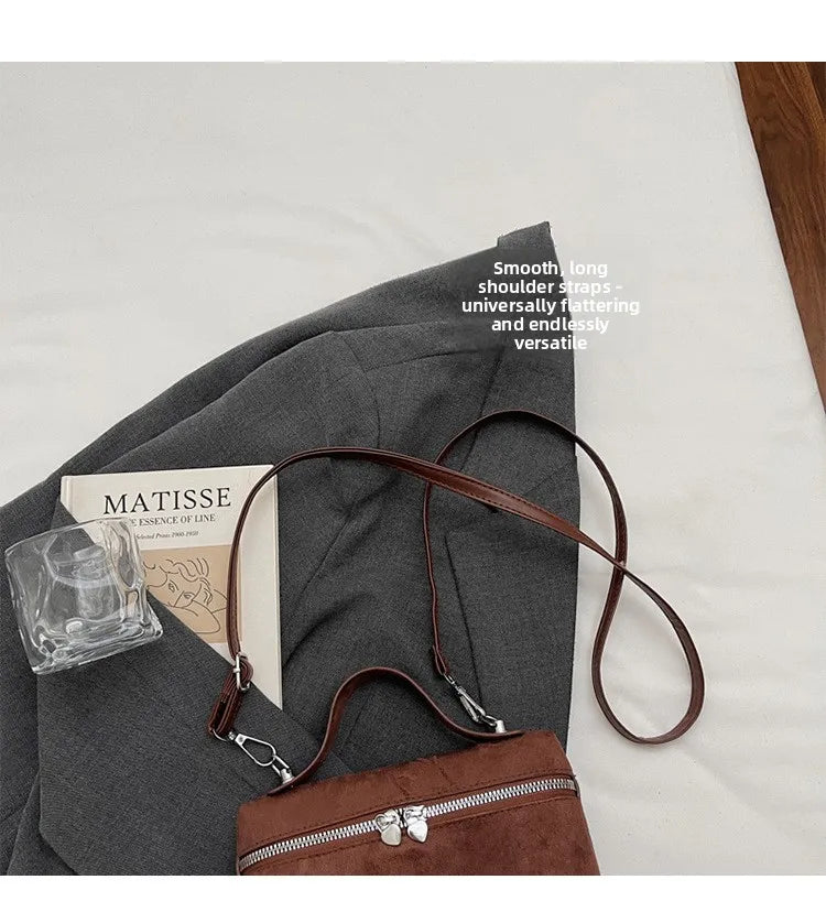 Autumn Winter Premium Suede Tote Bag Texture Simple and Versatile Crossbody Shoulder Bag Retro Vintage Stylish Lunch Box Bag