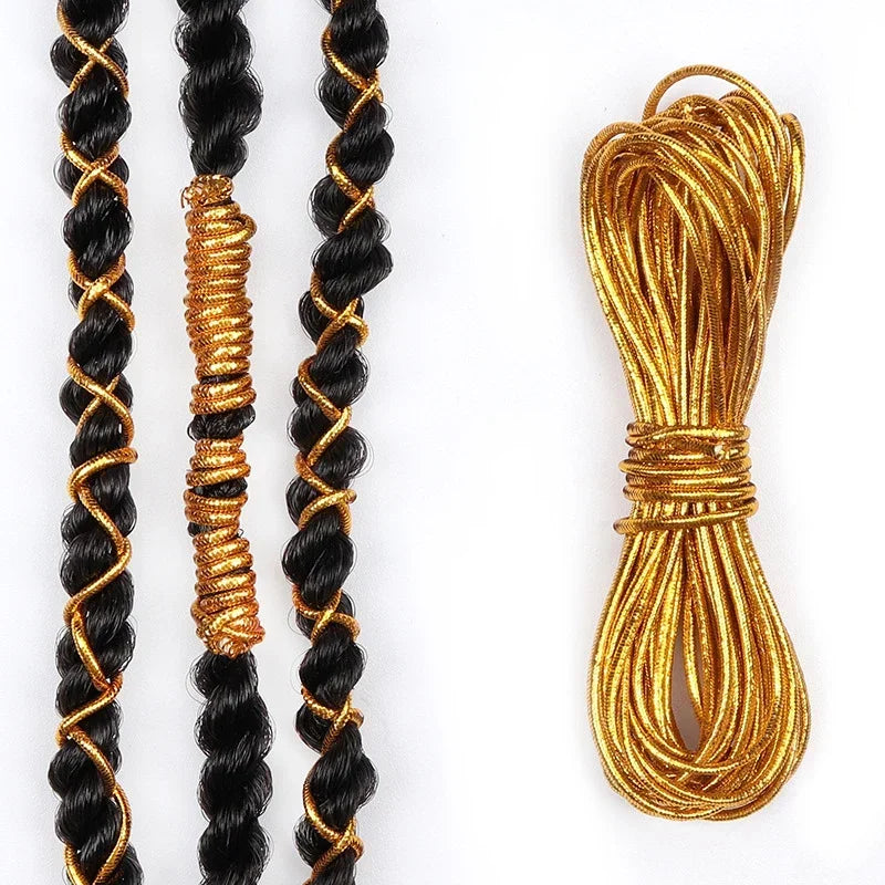 Dreadlock Braids Silver Gold Braiding Hair Deco Styling Shimmer Stretchable African Braids Braided Elastic Cord Hair Accessories