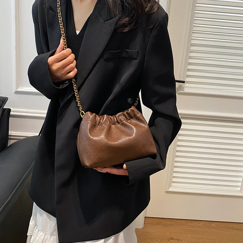 Women's Crossbody Tote Bag PU Leather Hobo Bag Fashionable Retro Bucket Bag Korean High-End Chain Crossbody Bag