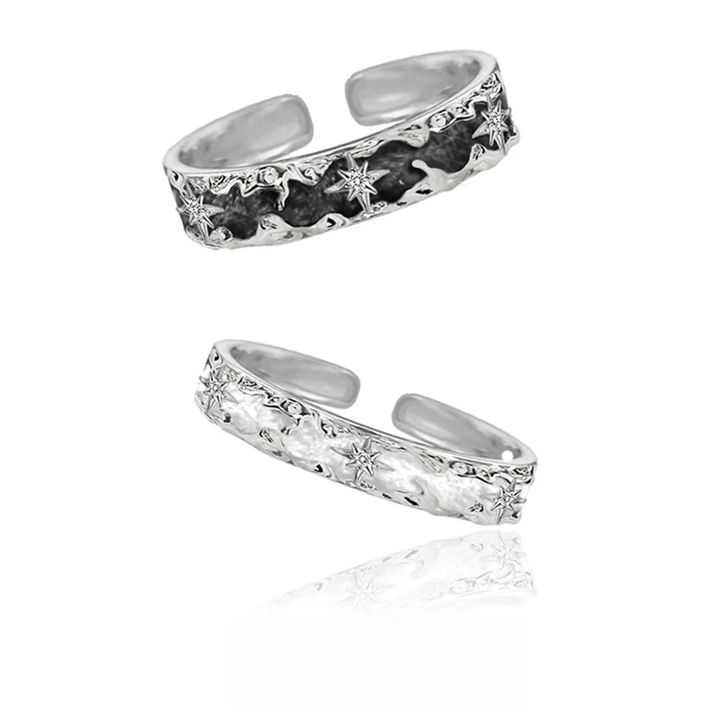 Adjustable Star Couple Rings Stainless Steel Punk Style Comfort Fit 2-Tone Daily Wear Jewelry for Men And Women Gift Idea