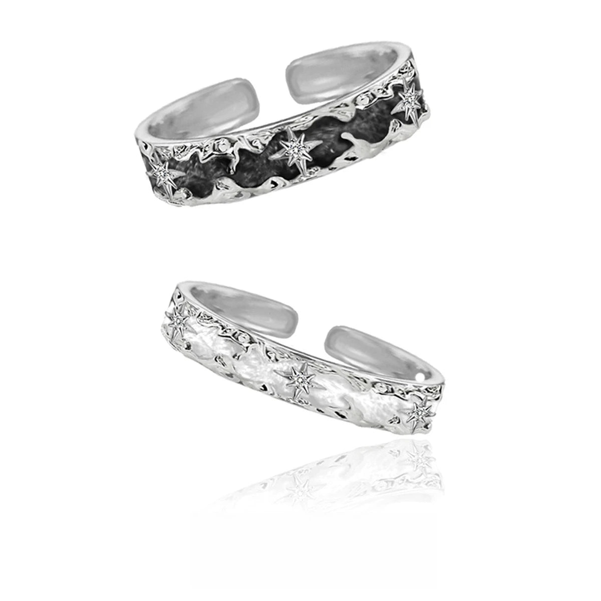 Adjustable Star Couple Rings Stainless Steel Punk Style Comfort Fit 2-Tone Daily Wear Jewelry for Men And Women Gift Idea