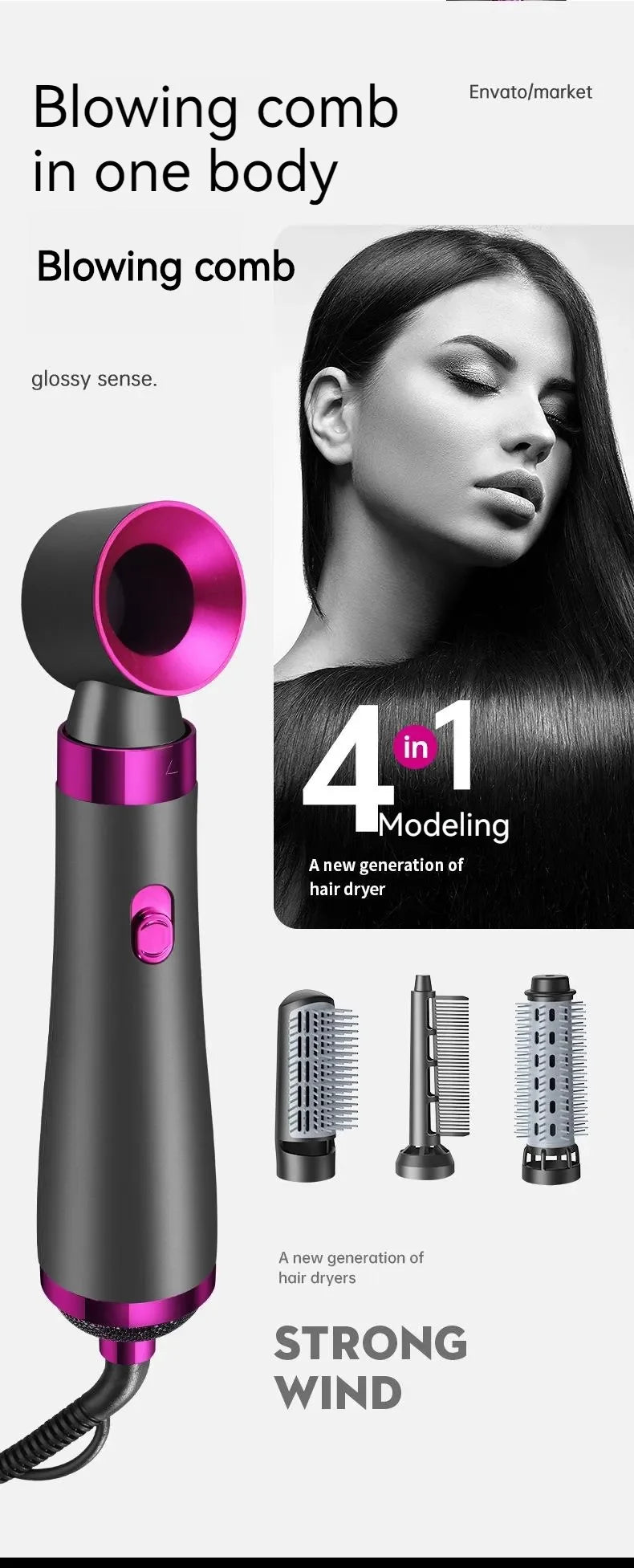 5 In 1 Hair Dryer Hot Air Comb Electric Curling Straight Hair Comb Negative Ion Hair Dryer One Step Brush 220V EU 110V US