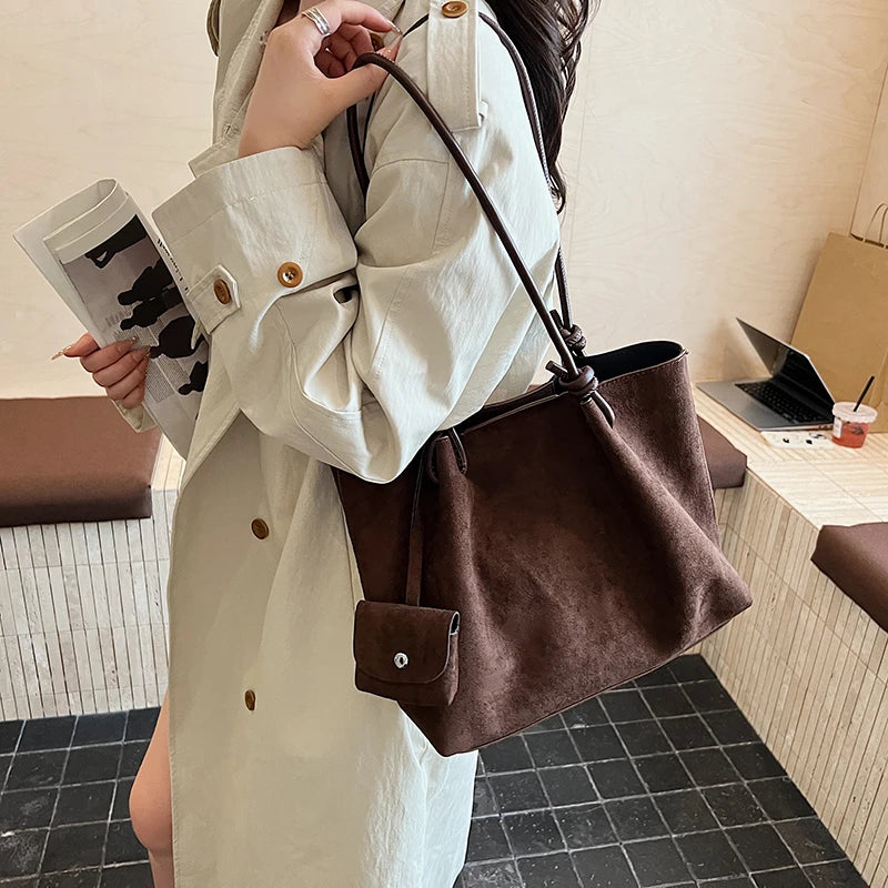 LEFTSIDE Luxury Faux Suede Tote Bag 2025 Winter Auturm Casual New Shoulder Bag Young Women's Underarm Bag Handbags and Purses