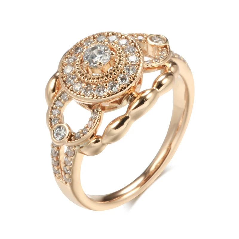 Wbmqda Luxury 585 Rose Gold Color Rings For Women Natural Zircon Setting Retro European Jewelry  Accessories