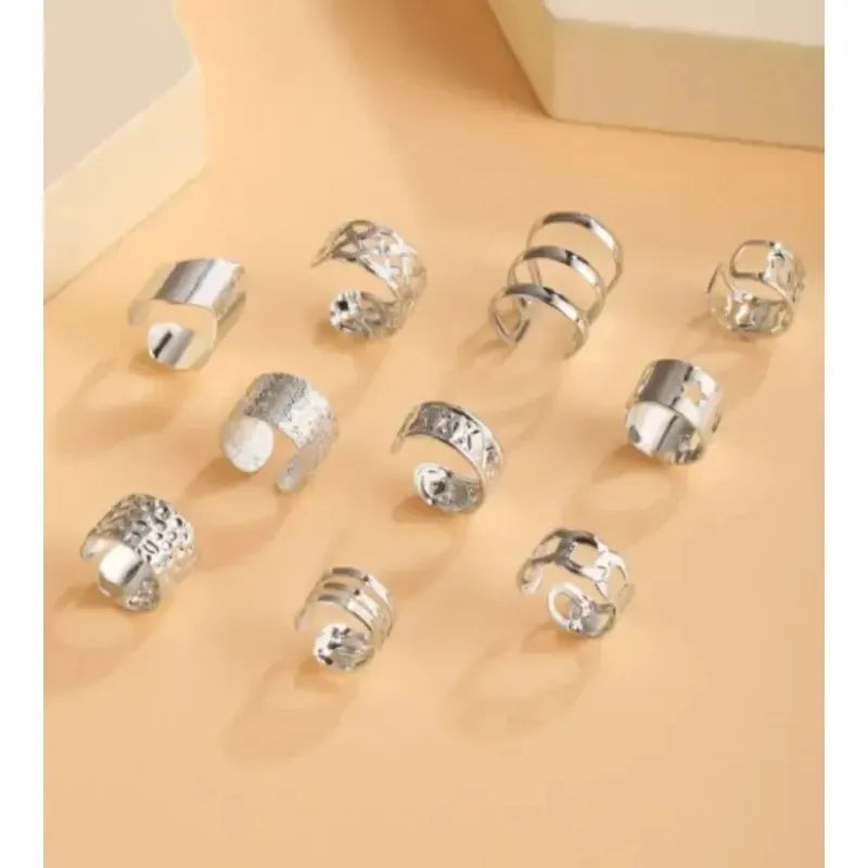 5/15 Pcs Set Of Hollow Leaf Design Clip On Earrings, Zinc Alloy Jewelry Simple Punk Style Personality Female Ear Decor