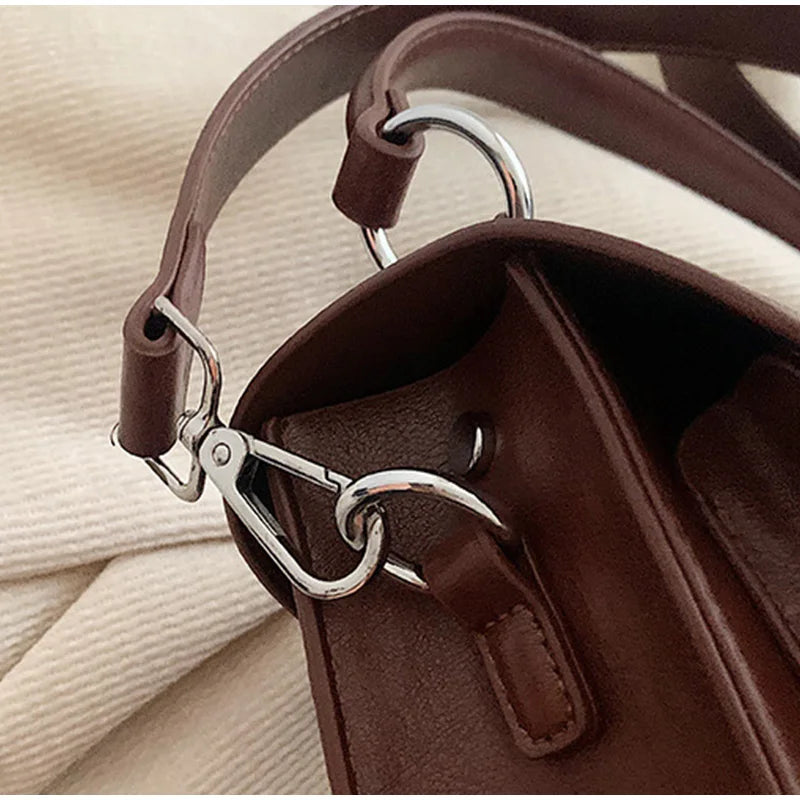 Crossbody Messenger Bag,Designer Versatile Large Capacity Commuting Shoulder Bag,Lady PU Tote Bags Vintage Buckle Handbag Brown