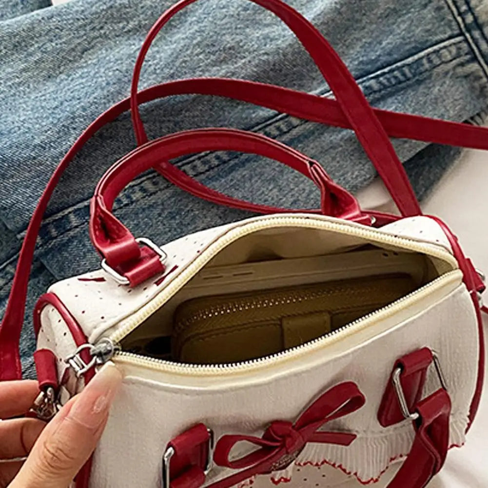 Sweet Style Square Crossbody Bag Waterproof Zipper Bow Design Small Bowling Bag for Party Daily Use Cute Shoulder Purse
