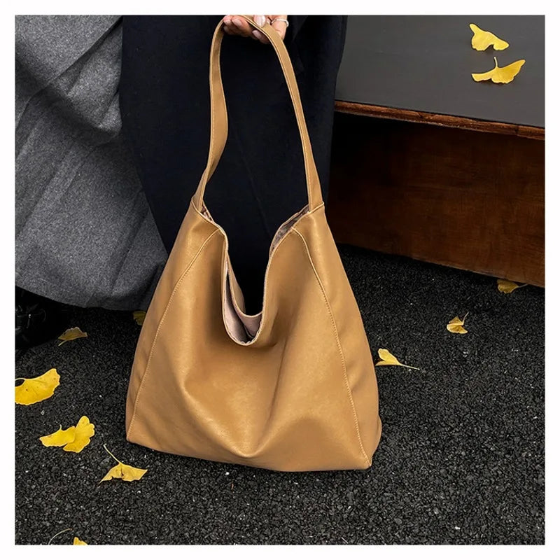 Faux Suede Solid Color Simple Casual Tote 2025 Winter Retro Shoulder Bags Large Capacity Temperament Versatile Women's Handbags
