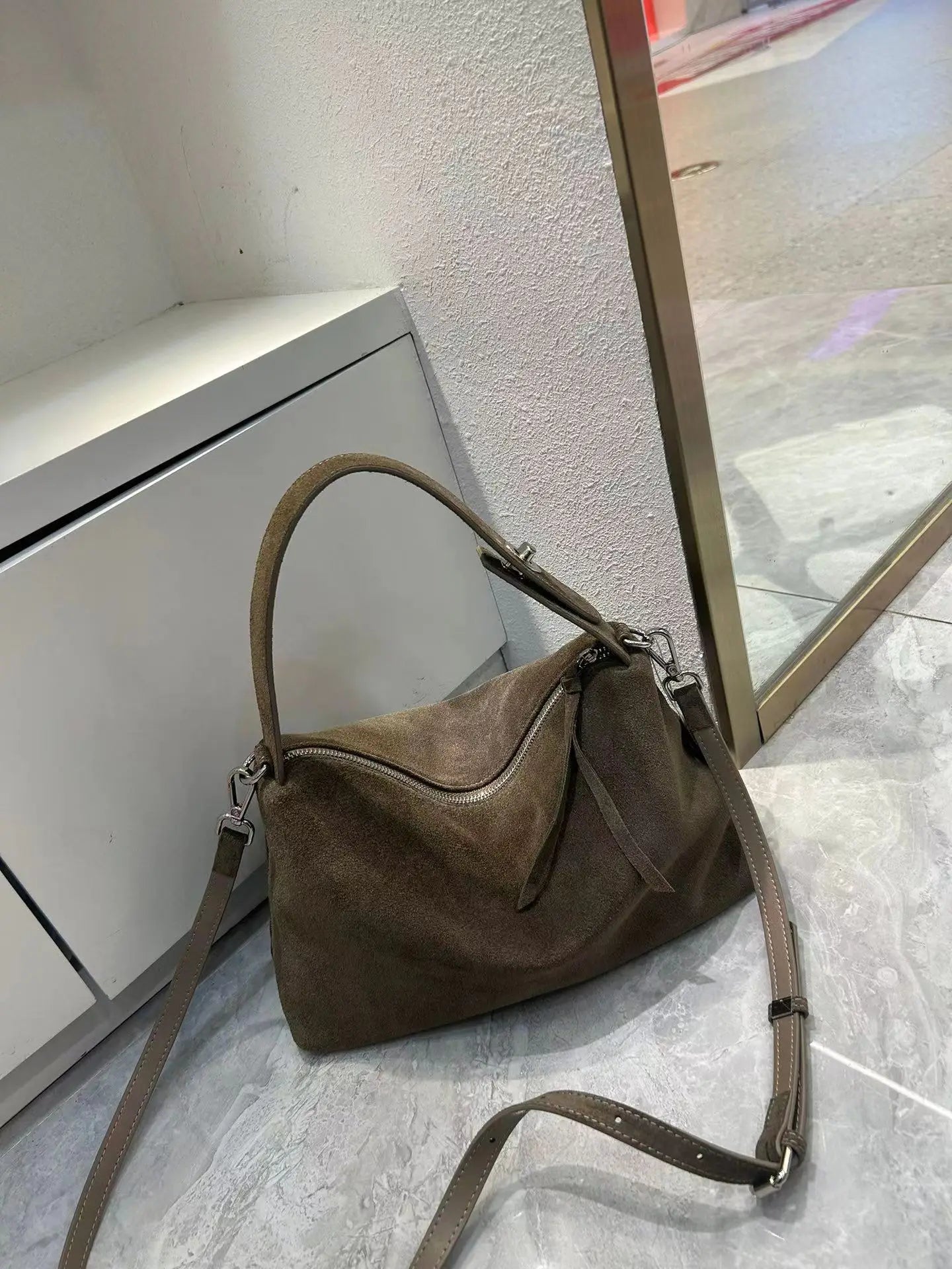 Genuine Grade Autumn Winter Big Boston Luxury Designer Tote Soft Matte Suede Leather Women Handbag Female Shoulder Crossbody Bag