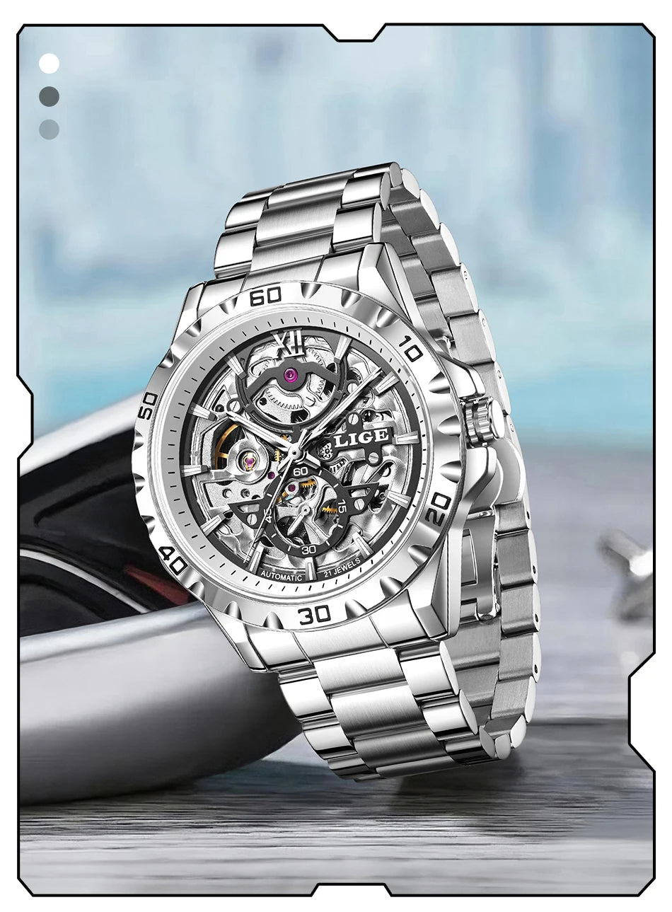 LIGE Luxury mechanical Watches Automatic wristwatches Date Luminous Waterproof Hollow TourbillonMen Watch Relogio mecanico reloj