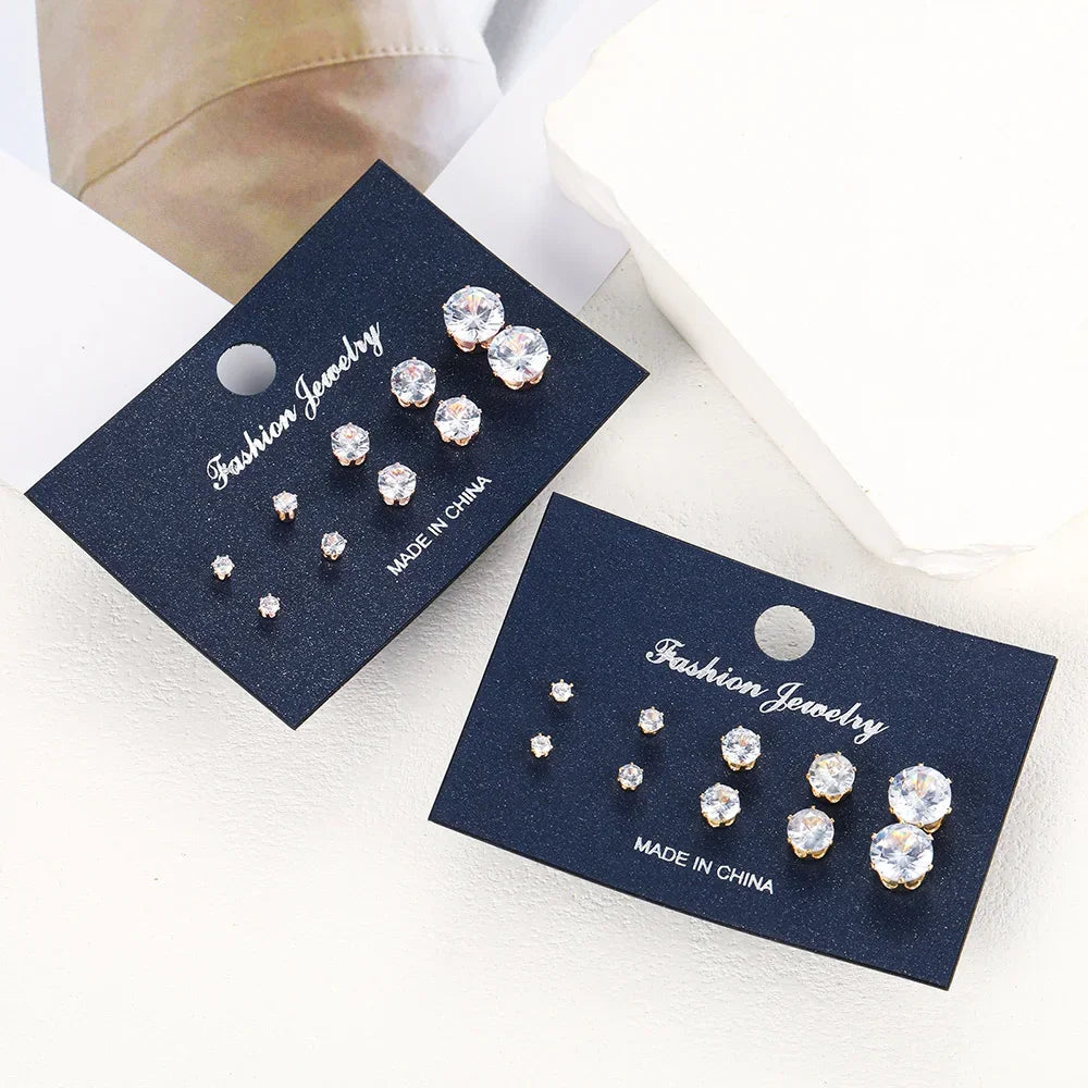 5 Pairs Zircon Stud Earrings Set For Women Men Fashion Gold Silver Color Earring Unisex Ear Piercings Jewelry Gift