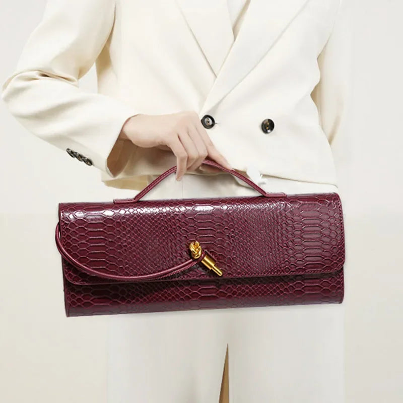 Luxury Design Top-Handle Bag For Women Evening Handbag Long Purse, Crocodile Pattern Crossbody Shoulder Bags Fashionable Outfits