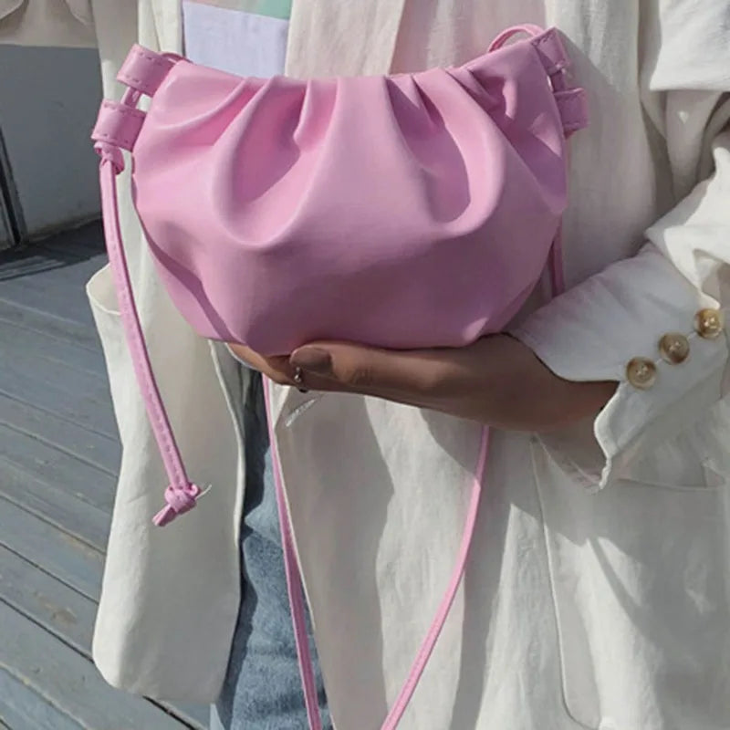 Fashion Women Shoulder Bag New Arrival Crossbody Bag Female Solid Color Pleated Design Ladies Bag Mini Zipper Cloud Bag For Girl