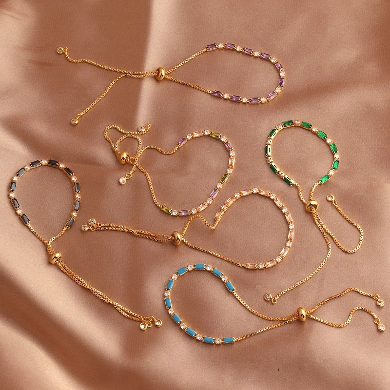 Luxury Rainbow Iced Out Zircon Tennis CZ Bracelet Women's Stretch Adjustable Bracelet Hippie Fashion Accessories Jewelry Gifts