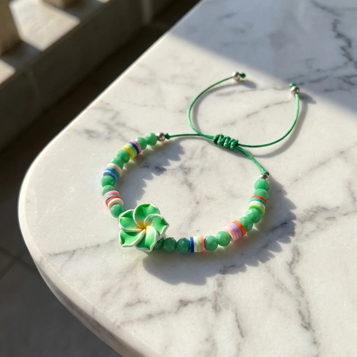 Crystal Beads Soft Polymer Clay Flower Bracelets For Women Men Bohemian Resin Floral Handmade Woven Bangles Summer Party Jewelry