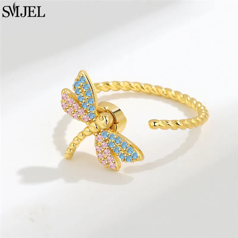 Luxury Rotating Anxiety Animal Rings for Women Spinner Fidgets Cute Flower Heart Dragonfly Anti Stress Ring Wedding Jewelry