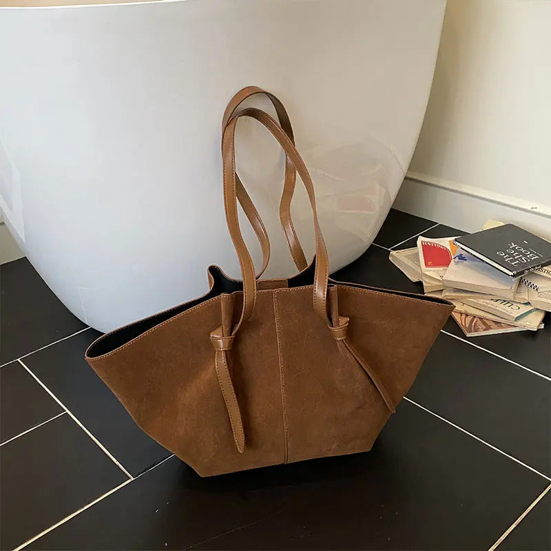 Luxury Faux Suede Women's Tote Bag Large Capacity Shoulder Bag Designer Handbag Wing-shaped Storage Bag Chic Frosted Shoppingbag