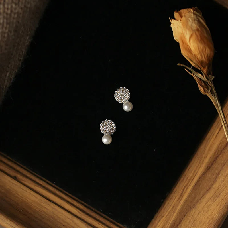 925 Sterling Silver Jewelry Exquisite Zircon Crystal Pearl Stud Earrings for Women Wedding Party Jewelry For Girls Friend Gift