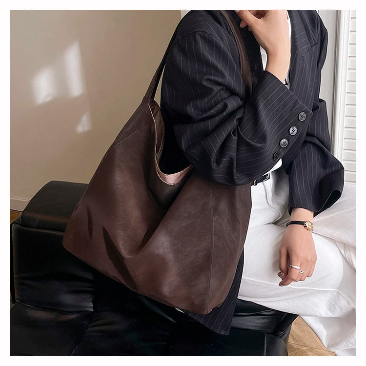 Faux Suede Solid Color Simple Casual Tote 2025 Winter Retro Shoulder Bags Large Capacity Temperament Versatile Women's Handbags