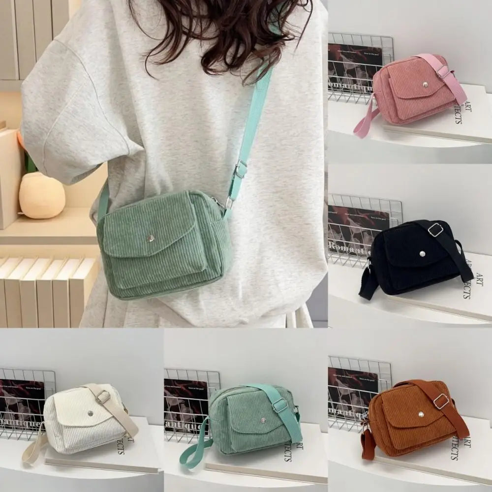 New Corduroy Striped Crossbody Bag Simple Design Solid Colour Shoulder Bags Adjustable Strap Lady's Square Bag for Casual Wear