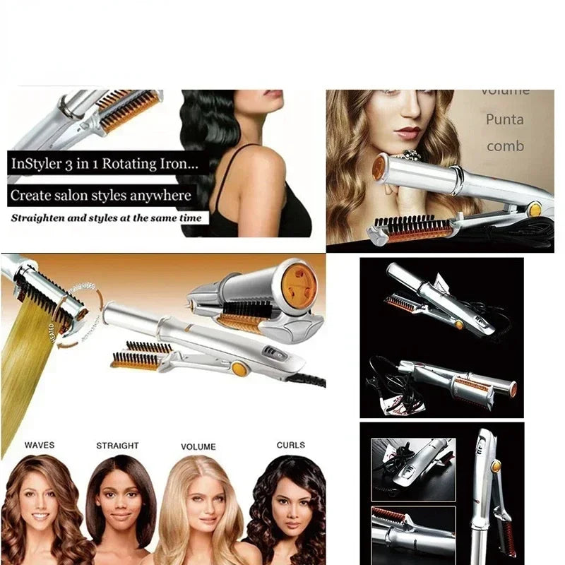 Professional Hairs Curler Straighter Rotating Hair Brush Curler Styler Hair Styling Tools Curling Iron Straighting Brush 2 In 1