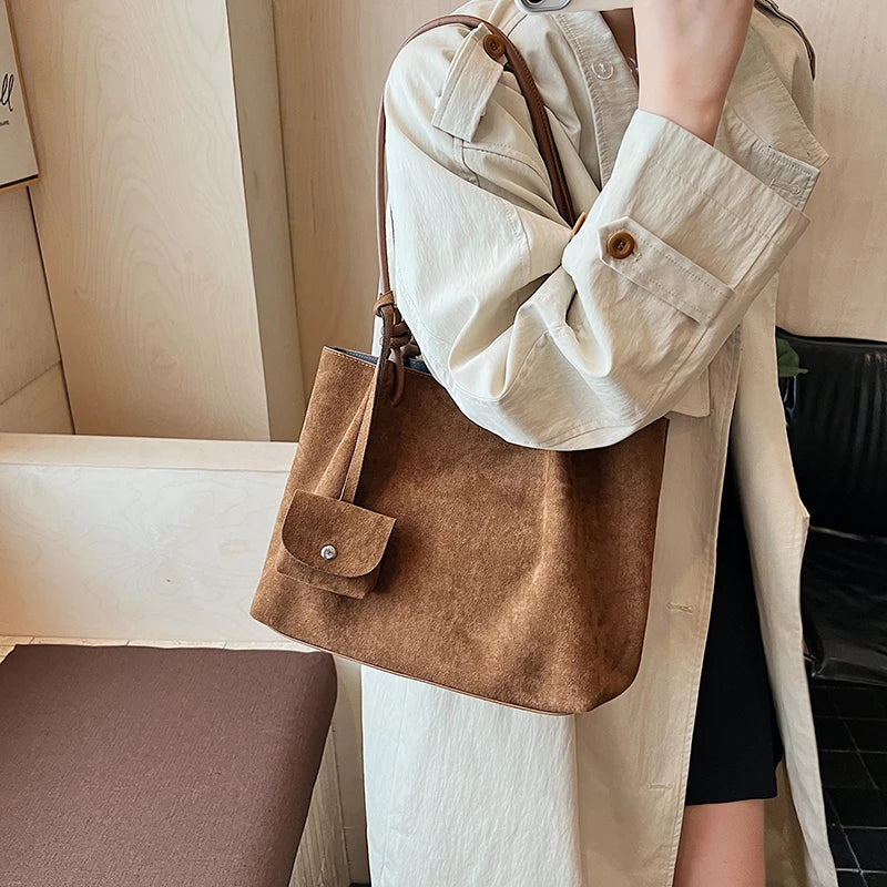 LEFTSIDE Luxury Faux Suede Tote Bag 2025 Winter Auturm Casual New Shoulder Bag Young Women's Underarm Bag Handbags and Purses