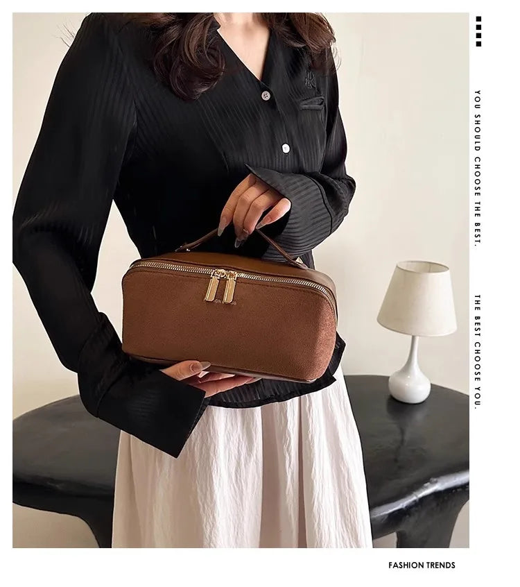 PU Suede Makeup Bag 2026 New Handheld Storage Bag Travel Makeup Bag
