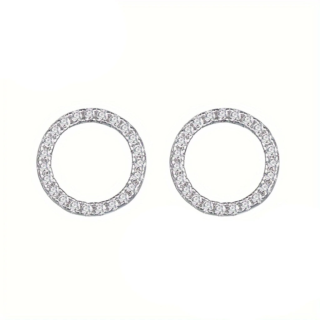 1pairS925 silver circle-shaped zircon earrings, perfect as a thoughtful gift to match everyday wear. Versatile and easy to style