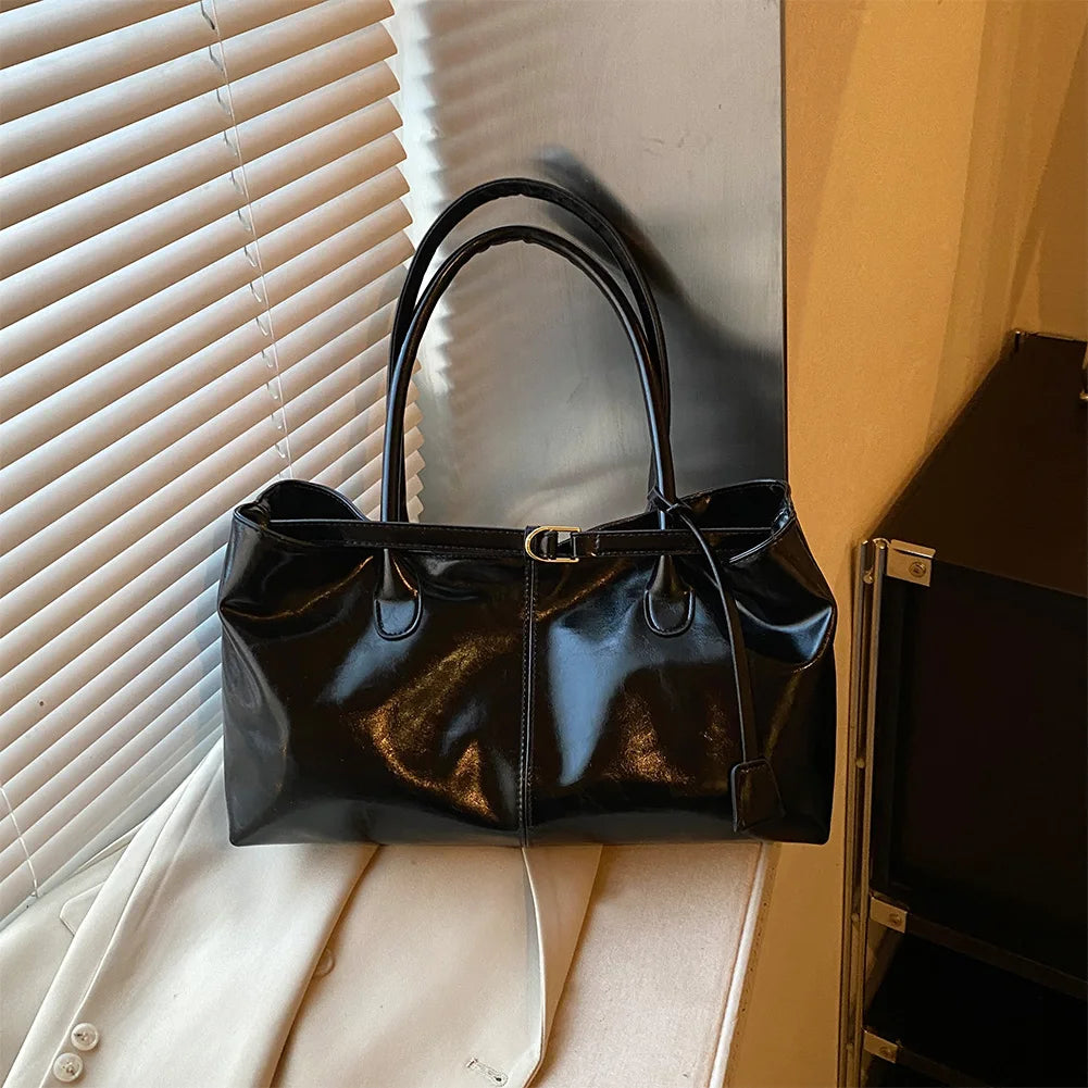 PU Leather Hobo Handbag Slouchy Shoulder Bag Fashion Work Bags Large Satchel Bag for Women Work Shopping Travel