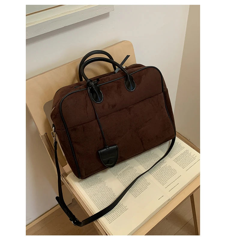 Faux Suede Taupe Retro Tote Bags for Women Solid Color Large Capacity Commuting Versatile Casual Shoulder Bag Classic Handbag
