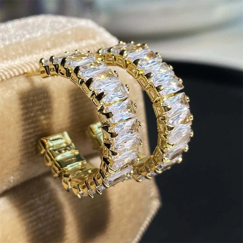 Fashion Geometric Rectangle Zircon Stud Earrings Set For Women Couple Holiday Gift Elegant Party Jewelry For Everyday Wear