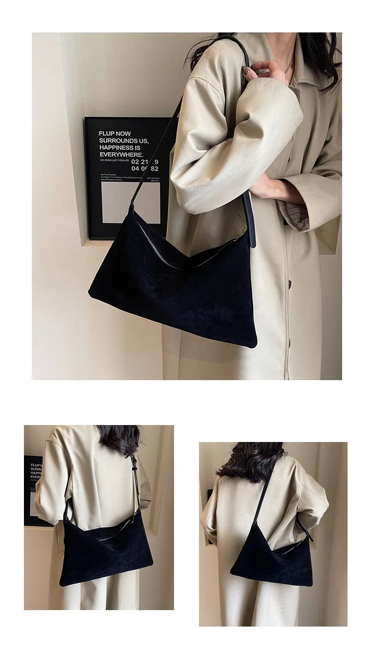 Vintage Suede Tote Bag For Women Autumn Winter New Large Capacity Commute Shoulder Crossbody Bags Fashion Trend Underarm Bags